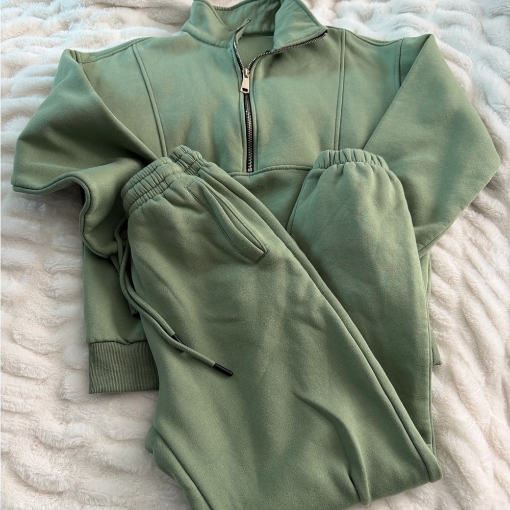 Green Quarter-Zip Sweatshirt and Joggers Set